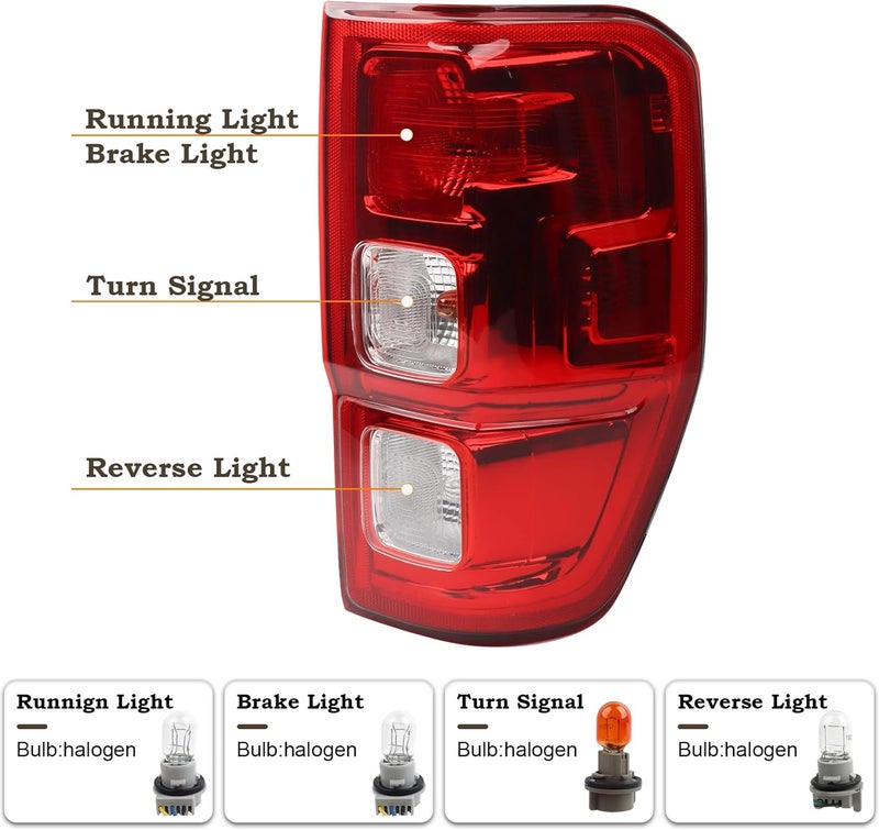 KAMDKI RH Halogen Type Tail Light for 2019-2023 Ford Ranger XL - Right Passenger Side - Image 2