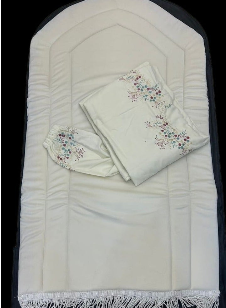 A set of prayer rugs and a modern bedsheet