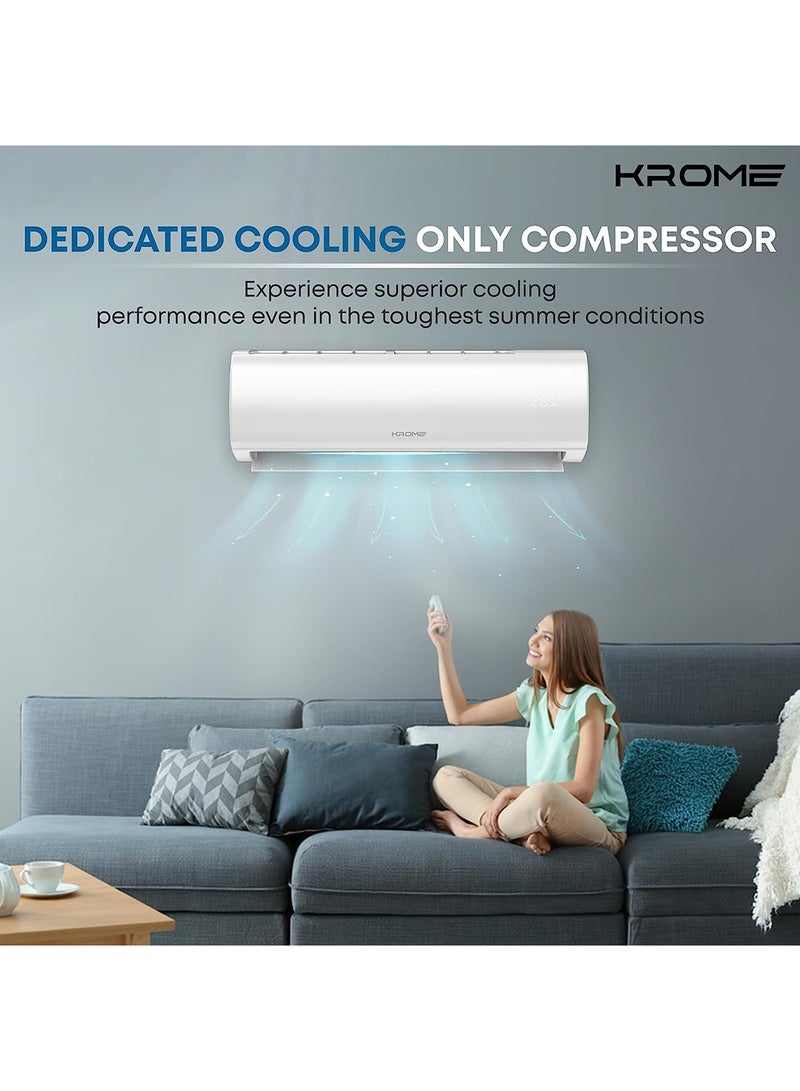 Krome Ac Split Air Conditioner With Advanced Rotary Compressor Technology 24000 Btu Low Noise Environment Friendly R-410A Smooth And Stable Operations KR-AR24TT3 White - Image 2