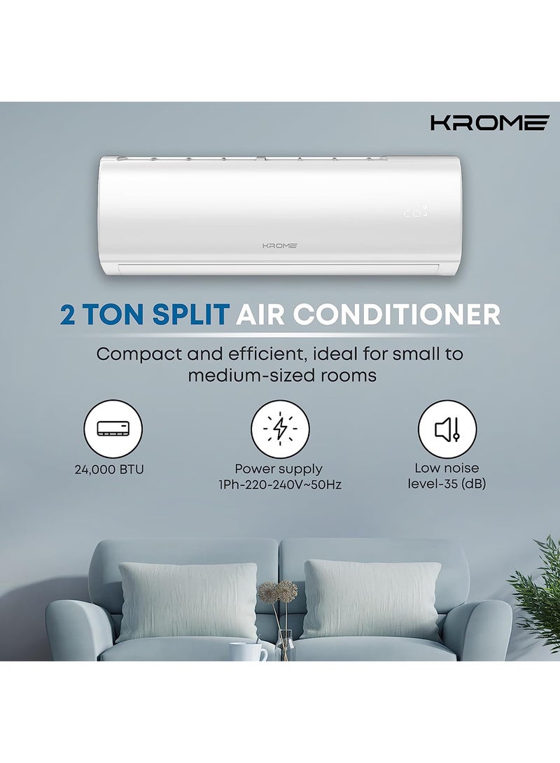 Krome Ac Split Air Conditioner With Advanced Rotary Compressor Technology 24000 Btu Low Noise Environment Friendly R-410A Smooth And Stable Operations KR-AR24TT3 White - Image 5