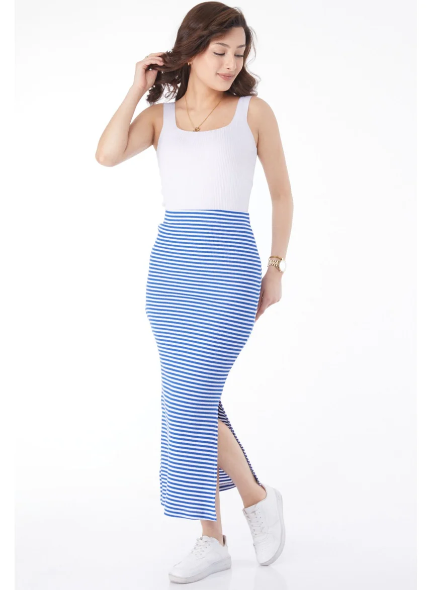 Tofisa 24664-SAKS Striped Slit Skirt