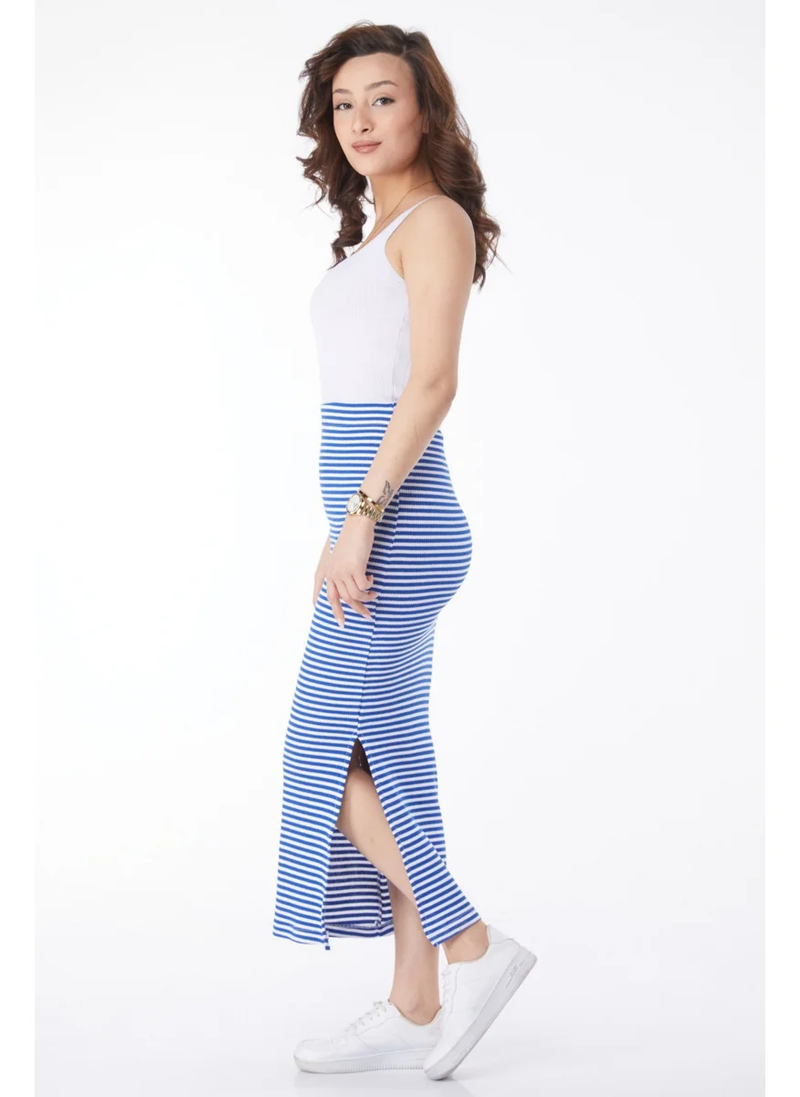 Tofisa 24664-SAKS Striped Slit Skirt