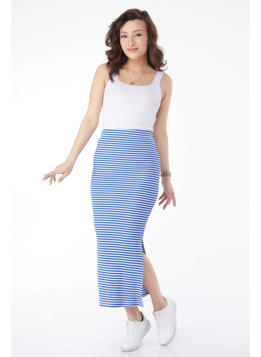 Tofisa 24664-SAKS Striped Slit Skirt