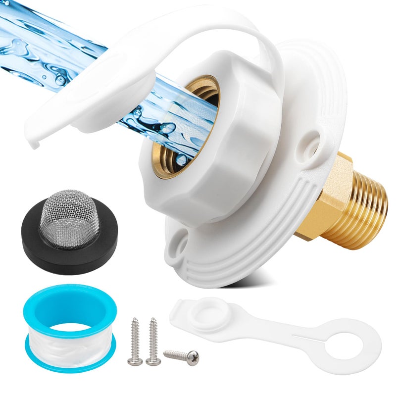 Oyviny RV City Water Inlet with Check Valve Leadfree Brass RV Water Fill Inlet Connection with 34 NH Female to 12 NPT Male for Camper Trailer Motorhome Marine White - Image 3