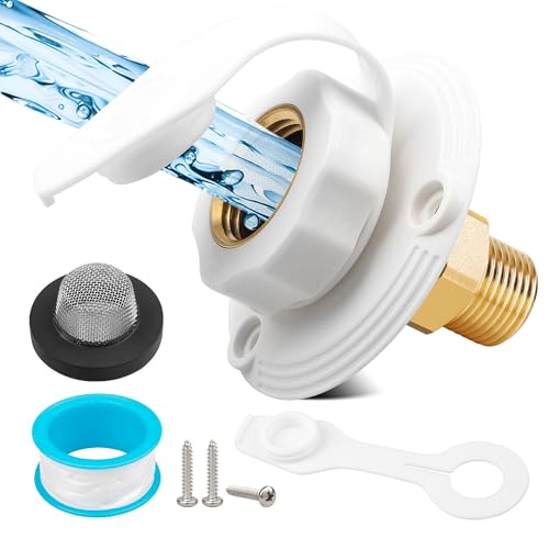 Oyviny RV City Water Inlet with Check Valve Leadfree Brass RV Water Fill Inlet Connection with 34 NH Female to 12 NPT Male for Camper Trailer Motorhome Marine White - Image 1
