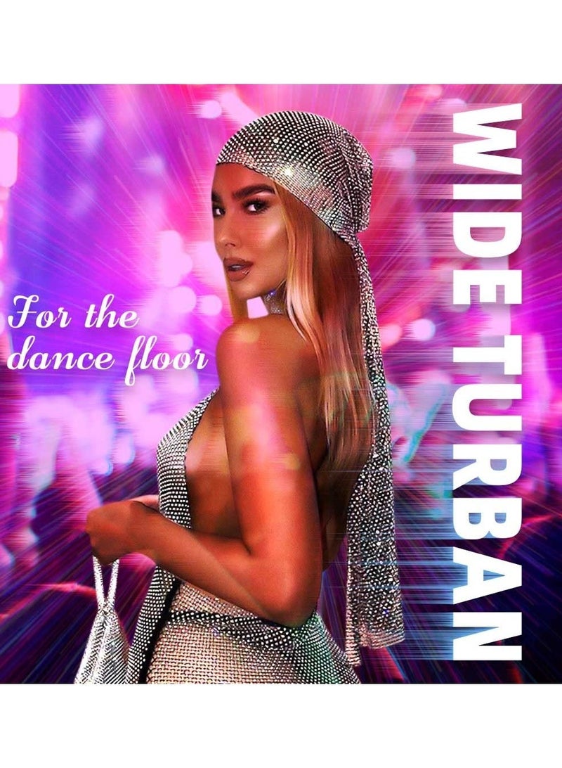 Loquat SYOSI Mesh Rhinestone Headbands, Glitter Wide Hairbands Elastic Turban Kerchiefs, Crystal Nightclub Headscarfs Rave Party Head Wraps Sparkle Body Jewelry for Women and Girls (White) - Image 5