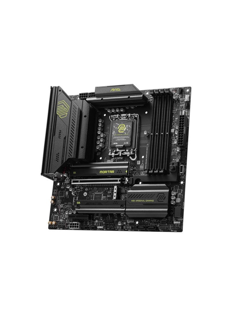 إم اس أي لوحة أم MAG B860M MORTAR WiFi، إنتل LGA1851، شريحة B860، Micro-ATX، 4x DDR5 UDIMM، تصل إلى 256GB، PCIe 5.0 x16، 3x M.2 (PCIe 5.0/4.0)، Wi-Fi 7، LAN 5G، Thunderbolt 4، HDMI 2.1، جاهز لسلسلة Core Ultra 2 | 911-7E40-002 - Image 3