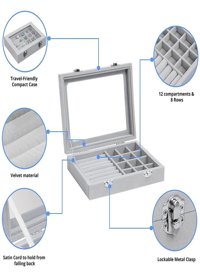 DAVALBA Jewellery Box Organiser 9 Grids Jewelry Storage Case, Velvet Lockable Jewellery Organiser, Removal Tray, Ring Storage Slot, Ring Jewellery Display Storage Box Tray - Image 5