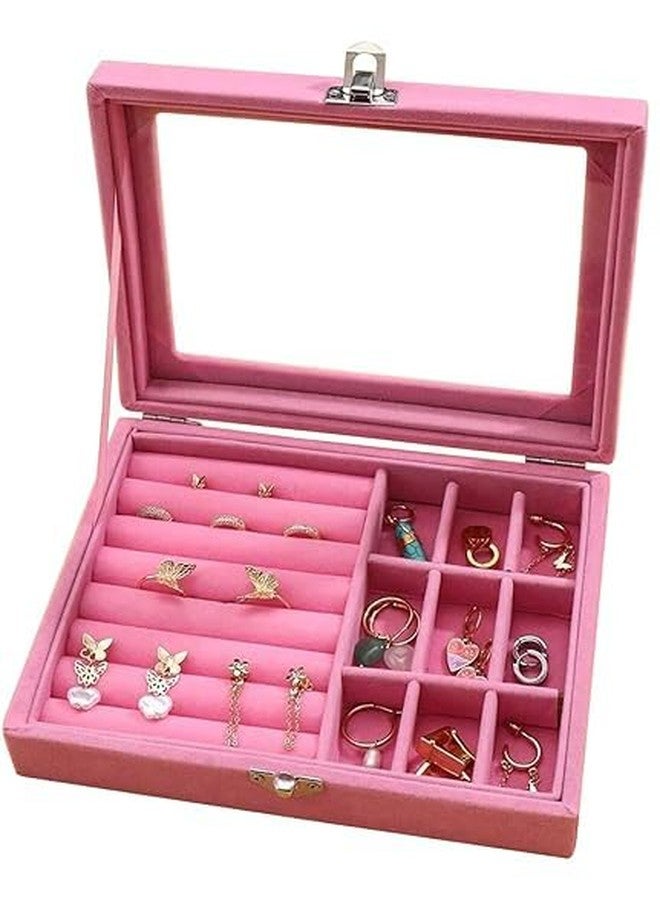 DAVALBA Jewellery Box Organiser 9 Grids Jewelry Storage Case, Velvet Lockable Jewellery Organiser, Removal Tray, Ring Storage Slot, Ring Jewellery Display Storage Box Tray - Image 3