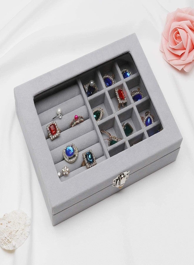 DAVALBA Jewellery Box Organiser 9 Grids Jewelry Storage Case, Velvet Lockable Jewellery Organiser, Removal Tray, Ring Storage Slot, Ring Jewellery Display Storage Box Tray - Image 2