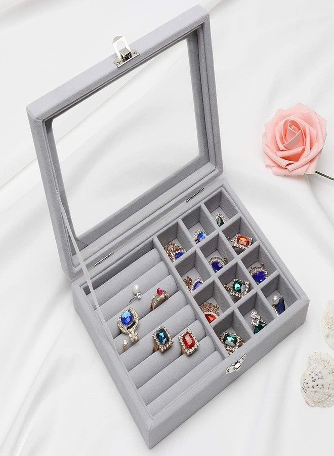 DAVALBA Jewellery Box Organiser 9 Grids Jewelry Storage Case, Velvet Lockable Jewellery Organiser, Removal Tray, Ring Storage Slot, Ring Jewellery Display Storage Box Tray - Image 1