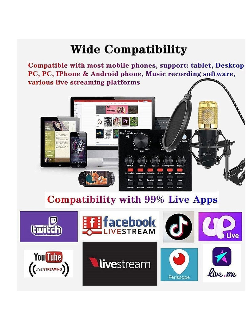 Microphone,Live Sound Card & BM800 Suspension Microphone Kit Broadcasting Recording Condenser Microphone Set Intelligent Volume Audio Mixer Sound Card for Computer PC Live Sound  - Image 2