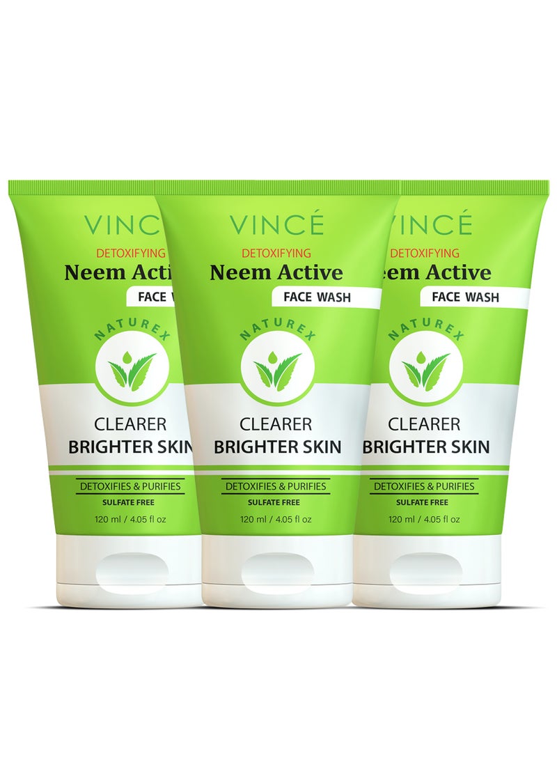 فينس غسول الوجه بالنيم - عبوة من 3 قطع - تنظيف عميق وإزالة السموم وتقشير البشرة - خصائص مضادة للميكروبات لمحاربة حب الشباب والبثور والبكتيريا - يرطب البشرة ويتركها صافية ومتوهجة - 120 مل لكل منها