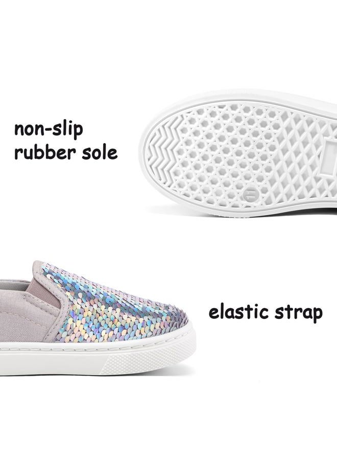 K KomForme Toddler Slip on Sneakers Girls Sparkle Sequins Canvas Walking Shoes,Size 7 Toddler, Grey Colorful - Image 4