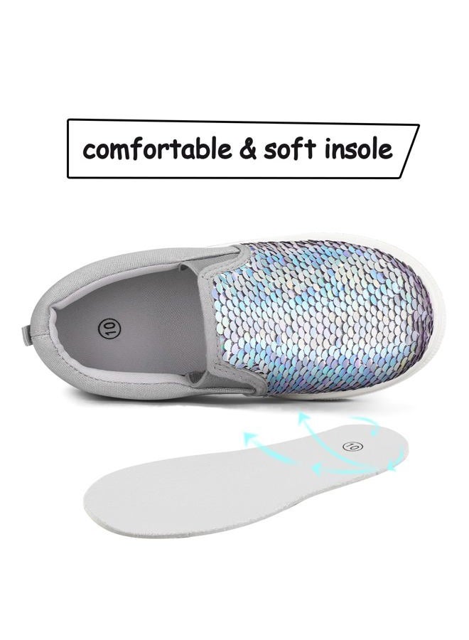K KomForme Toddler Slip on Sneakers Girls Sparkle Sequins Canvas Walking Shoes,Size 7 Toddler, Grey Colorful - Image 5