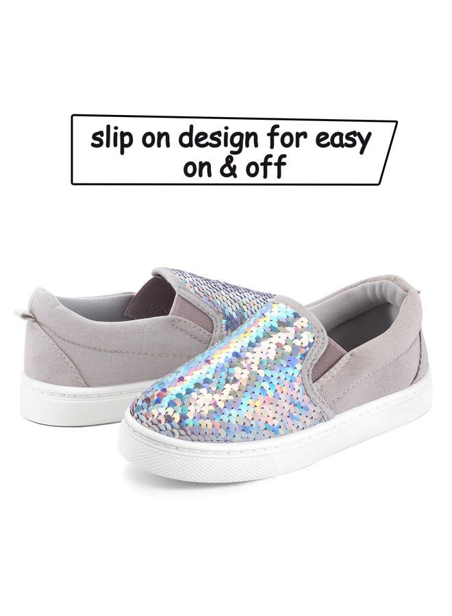 K KomForme Toddler Slip on Sneakers Girls Sparkle Sequins Canvas Walking Shoes,Size 7 Toddler, Grey Colorful - Image 3