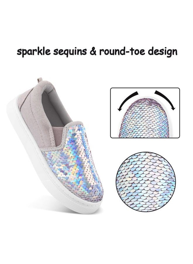 K KomForme Toddler Slip on Sneakers Girls Sparkle Sequins Canvas Walking Shoes,Size 7 Toddler, Grey Colorful - Image 2