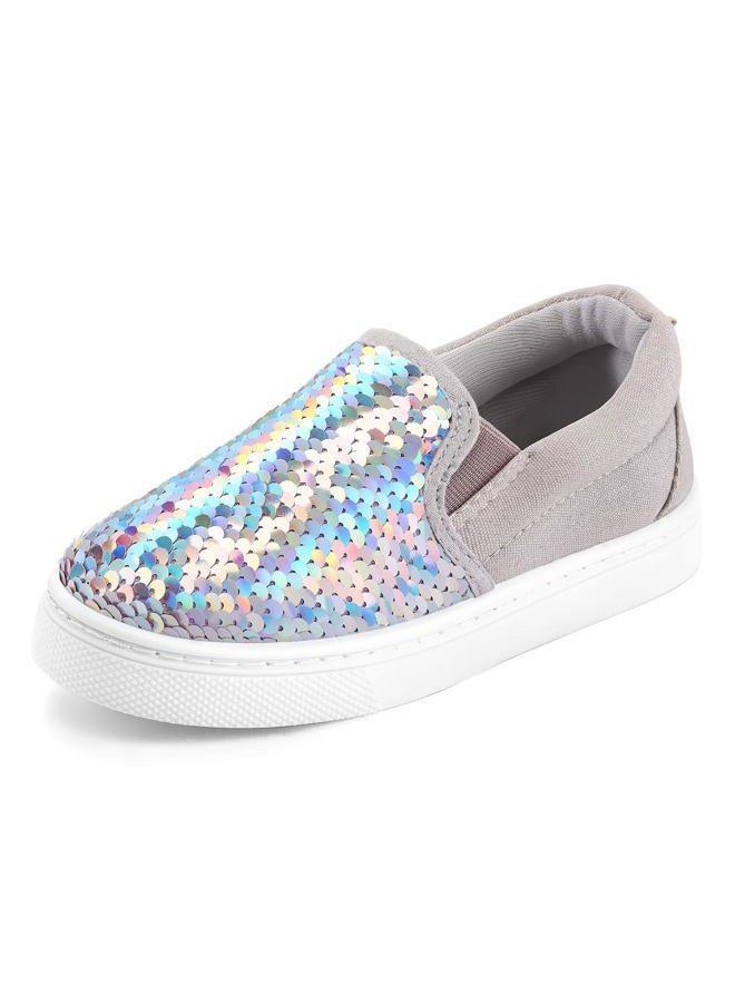 K KomForme Toddler Slip on Sneakers Girls Sparkle Sequins Canvas Walking Shoes,Size 7 Toddler, Grey Colorful - Image 1