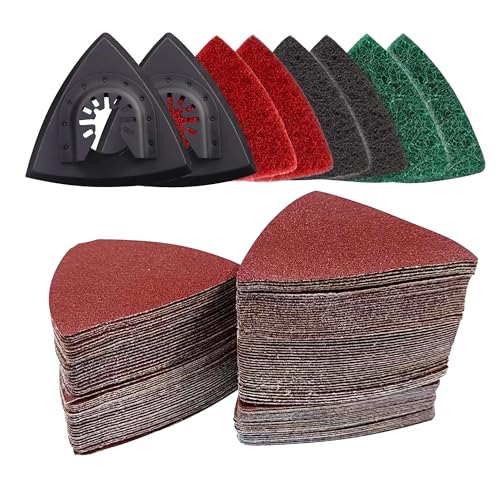 VRKET 133PCS Oscillating Tool Sanding Pads Kit,125 Sandpaper, 2 Triangular Sanding Pads and 6 Triangular Scrubbing Pads for Surface Sanding,Mechanical Maintenance Cleaning,Polishing,Deburring - Image 1