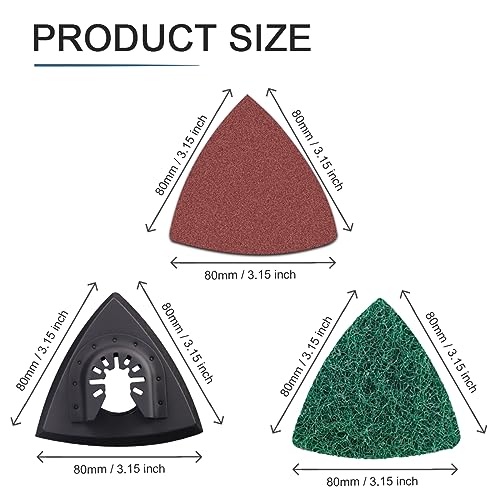VRKET 133PCS Oscillating Tool Sanding Pads Kit,125 Sandpaper, 2 Triangular Sanding Pads and 6 Triangular Scrubbing Pads for Surface Sanding,Mechanical Maintenance Cleaning,Polishing,Deburring - Image 4