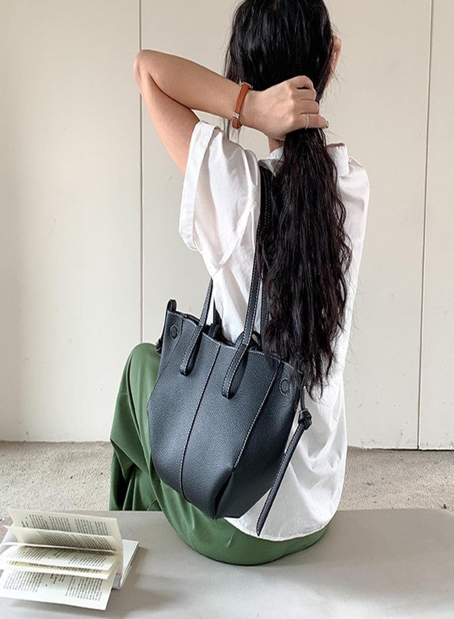 JOLILUNA حقائب جوليلونا الجلدية للنساء، حقيبة كتف جلدية عصرية، حقيبة يد جلدية صناعية، حقيبة حمل جلدية صناعية بإغلاق مغناطيسي (أسود) - Image 3