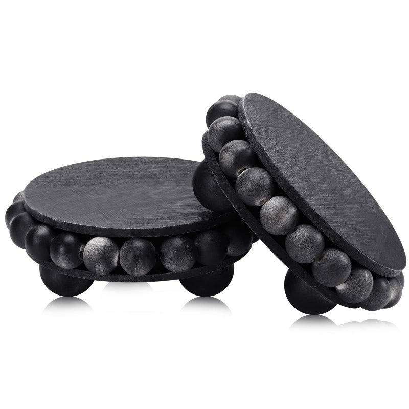 Yookeer Yookeer 2 Pcs Wooden Risers for Displays Round Wood Riser Distressed Wood Risers Farmhouse Pedestal Display Stand Rustic Pedestal Stand Beaded Decor for Tiered Trays Home394 InchBlack 