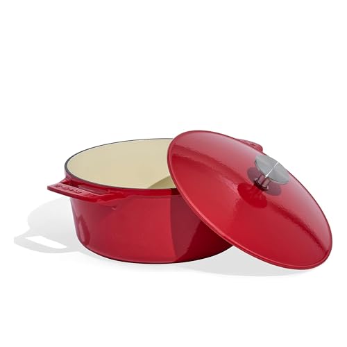 Madein Made In Cookware  Dutch Oven 55 Quart Red  Enameled Cast Iron  Exceptional Heat Retention  Durability  Professional Cookware  Crafted in France  Induction Compatible - Image 1