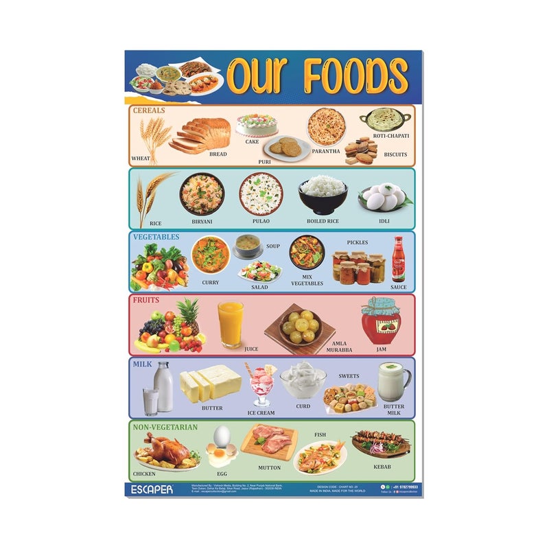 ESCAPER Our Foods Educational Charts for Kids, Charts for Kids Learning (11.5 x 17.5 inches), Kids Study Material, Kids Learning Books, Educational Posters - Image 1