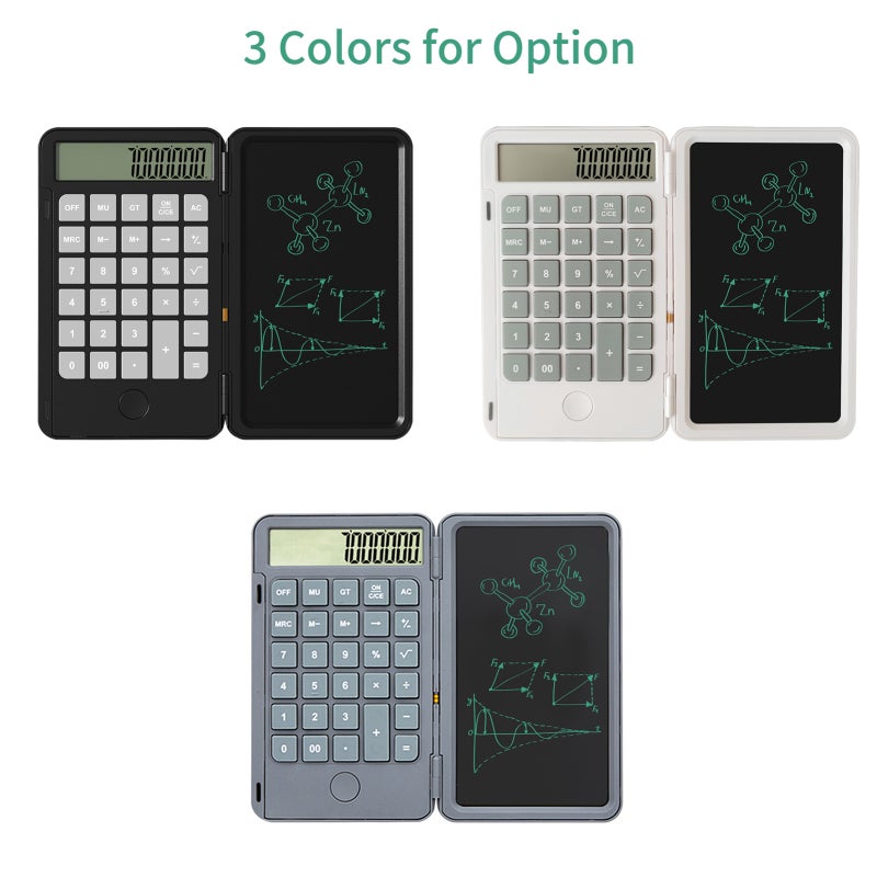 2 In 1 Office Calculator: Grey LCD Writing Tablet - Portable Clamshell Design Rechargeable 120mAh Battery Silent Keystrokes Magnetic Stylus for Office Business Home Use - Image 3