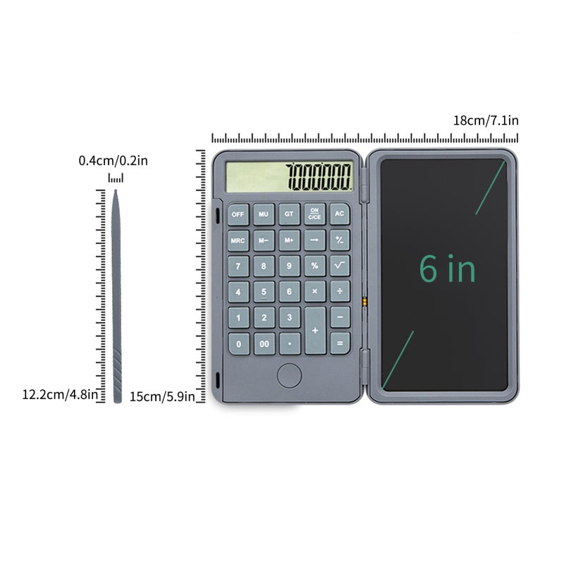 2 In 1 Office Calculator: Grey LCD Writing Tablet - Portable Clamshell Design Rechargeable 120mAh Battery Silent Keystrokes Magnetic Stylus for Office Business Home Use - Image 2