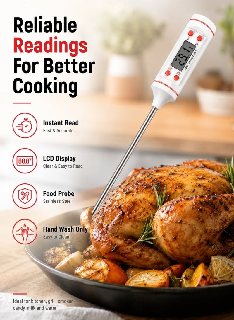 Leoxol Digital Cooking Thermometer 25cm | Instant Read LCD Food Probe | Hold Function Kitchen Thermometer | BBQ Grill Candy Milk Water Thermometer - Image 2