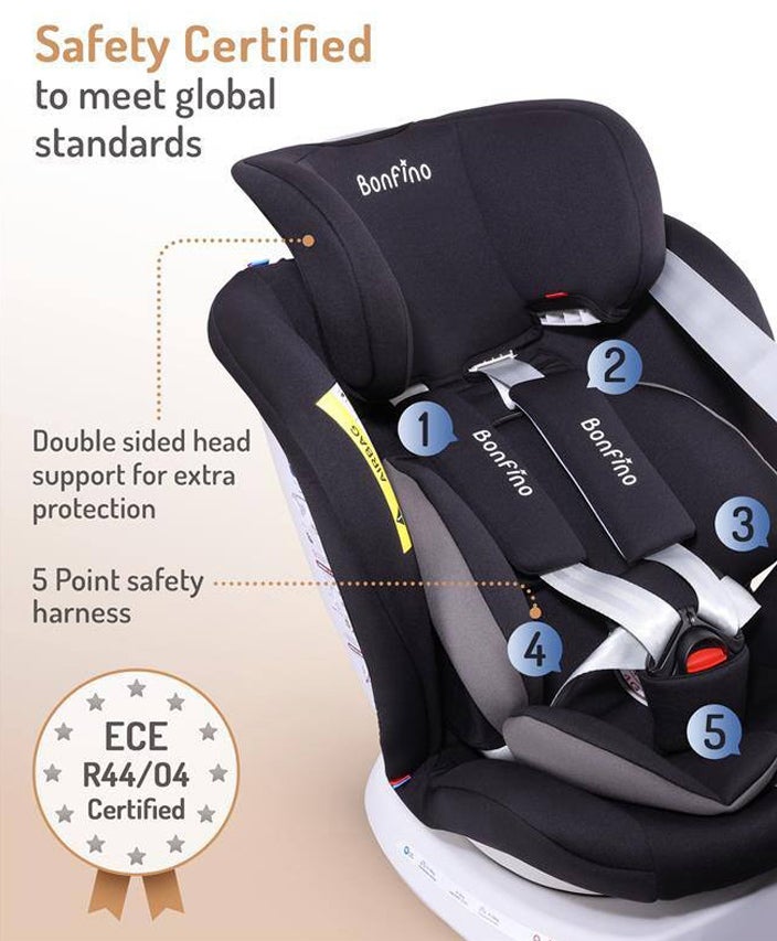 Bonfino Compass Isofix Convertible Car Seat with 5-Point Safety Harness, 4 Recline Positions and 7-Level Height Adjustment - Black - Image 2