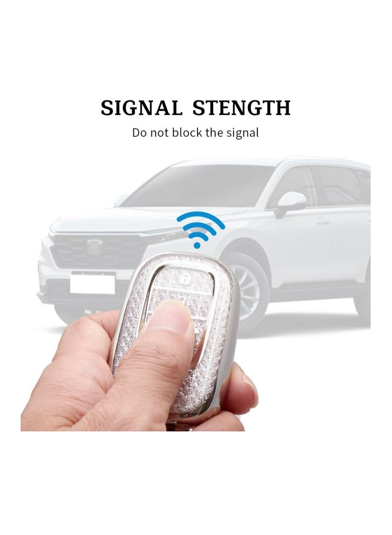 OUYoo غطاء مفتاح OUYoo لهوندا، واقي مفاتيح TPU ناعم مع سلسلة مفاتيح متألقة لمفتاح هوندا الذكي لسيارات أكورد، سيفيك، HR-V، CR-V، بايلوت موديلات 2022 2023 2024 2025، لون فضي شفاف - Image 5