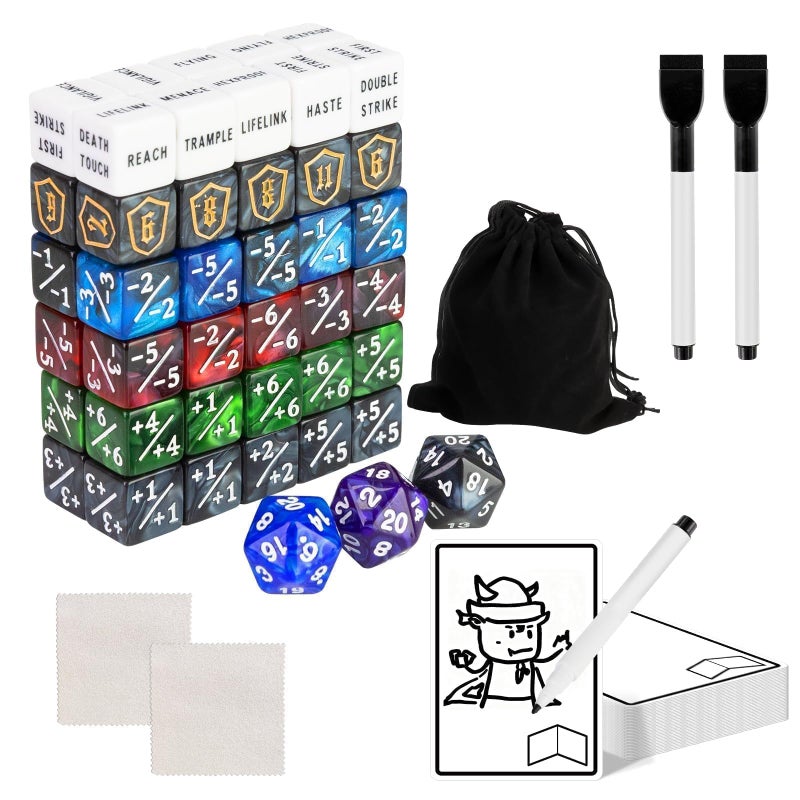 DEDC 115Piece MTG Dice Set with Dry Erase Tokens Kit Includes 63 Counters and 50 Tokens for MTG TCG Cards Game Accessories with 2 Markers 2 Cloths - Image 3