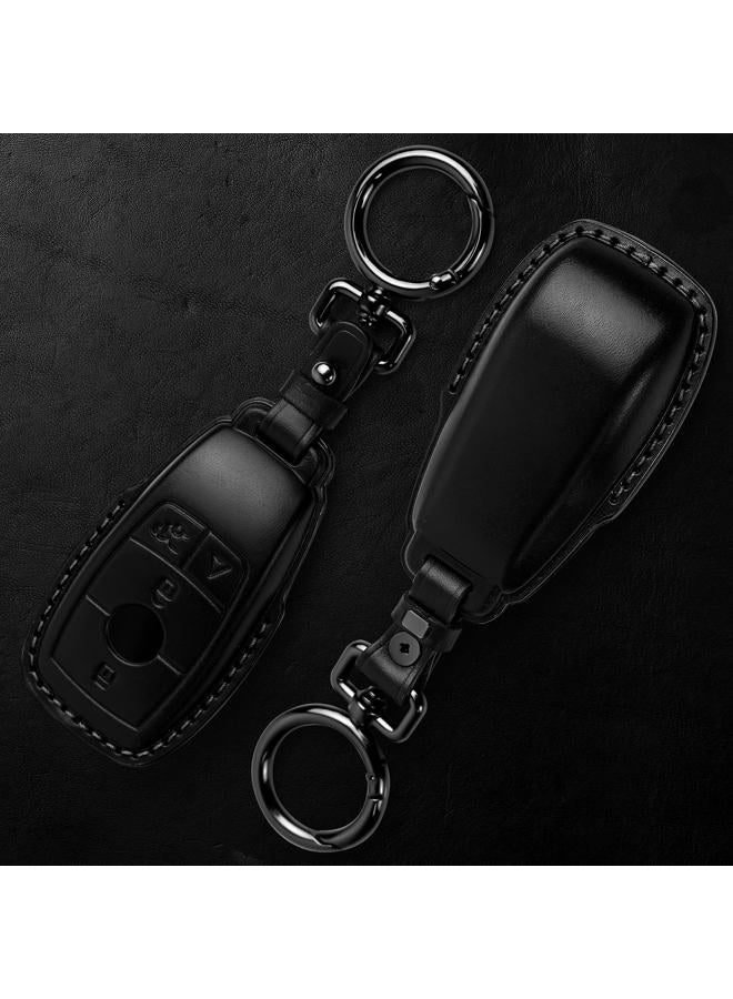 Tukellen for Mercedes Benz key fob cover Genuine Leather with keychain,Leather Protector Key case compatible Mercedes Benz 2017-2021 E-Class 2018-2021 S-Class 2019-2021 A-Class C-Class G-Class-Black - Image 3