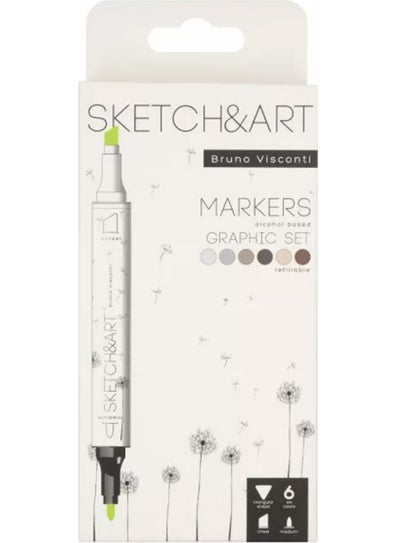 'Sketch Art' Double Sided Markers 6 Colors Graphics 22-0081/06