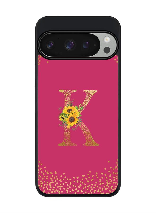 Stylizedd For Google Pixel 9 Pro Case,Slim fit Camera Protection, Shockproof Thin Phone cover - Custom Floral Monogram - K ( Deep Pink ) - Image 1