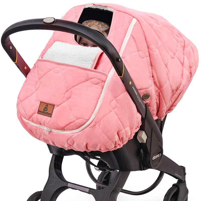beatoutou Winter Carseat Cover For Baby Waterproof Baby Car Seat Cover Compatible With Doona Car Seat And Stroller Cold Weather Warm Car Seat Covers For Babies  Keeps Babies Warm And Cozy (Pink) - Image 1