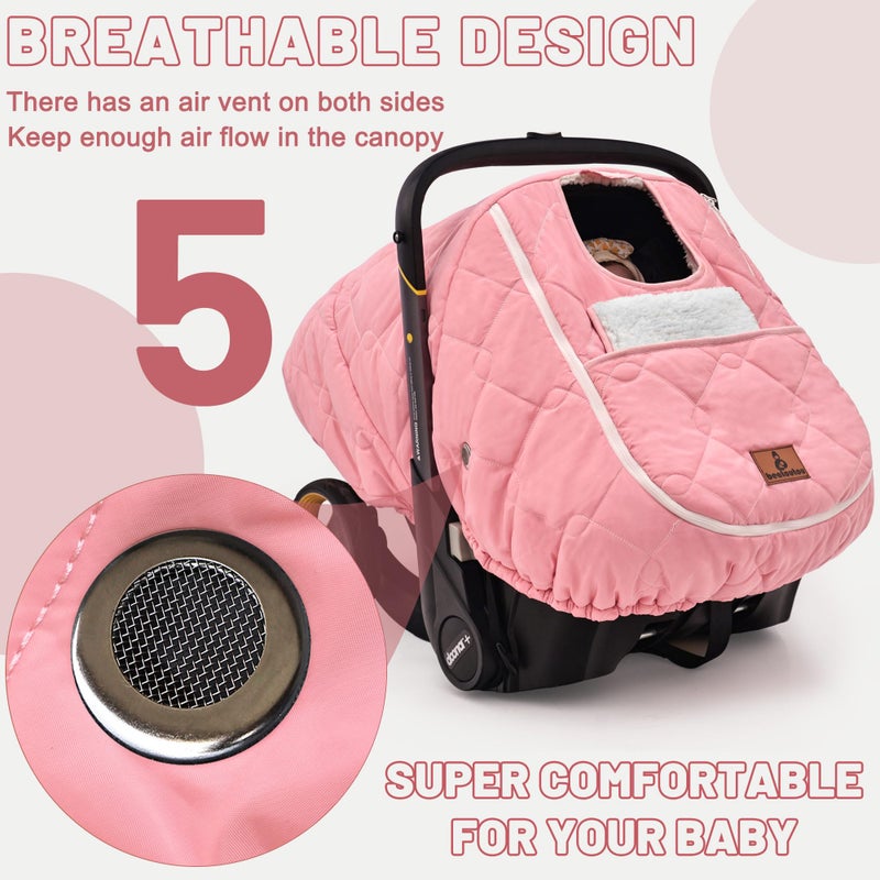 beatoutou Winter Carseat Cover For Baby Waterproof Baby Car Seat Cover Compatible With Doona Car Seat And Stroller Cold Weather Warm Car Seat Covers For Babies  Keeps Babies Warm And Cozy (Pink) - Image 5