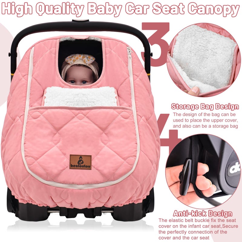 beatoutou Winter Carseat Cover For Baby Waterproof Baby Car Seat Cover Compatible With Doona Car Seat And Stroller Cold Weather Warm Car Seat Covers For Babies  Keeps Babies Warm And Cozy (Pink) - Image 4