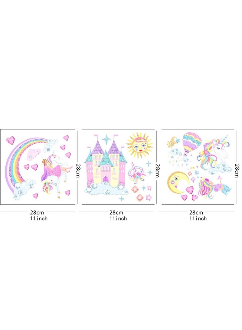 KASTWAVE Castle Unicorn Wall Decals, Princess Reflective with Heart Rainbow Vinyl Wall Stickers, Kids Wall Stickers Unicorn Wall Decals for Girls Room Decor, Castle Unicorn Wall Decals Gifts - Image 3