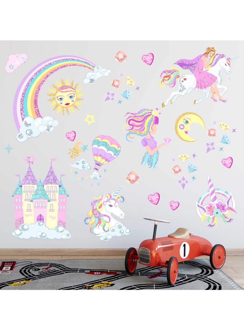 KASTWAVE Castle Unicorn Wall Decals, Princess Reflective with Heart Rainbow Vinyl Wall Stickers, Kids Wall Stickers Unicorn Wall Decals for Girls Room Decor, Castle Unicorn Wall Decals Gifts - Image 5
