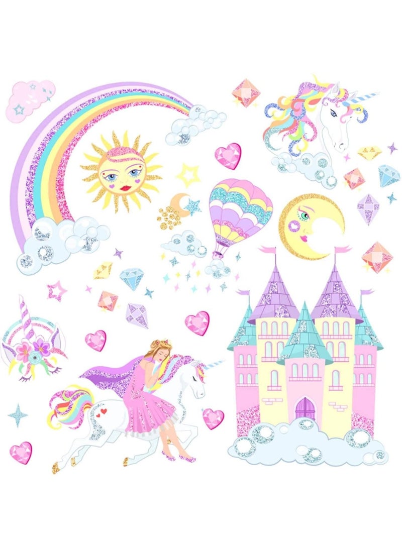 KASTWAVE Castle Unicorn Wall Decals, Princess Reflective with Heart Rainbow Vinyl Wall Stickers, Kids Wall Stickers Unicorn Wall Decals for Girls Room Decor, Castle Unicorn Wall Decals Gifts - Image 4