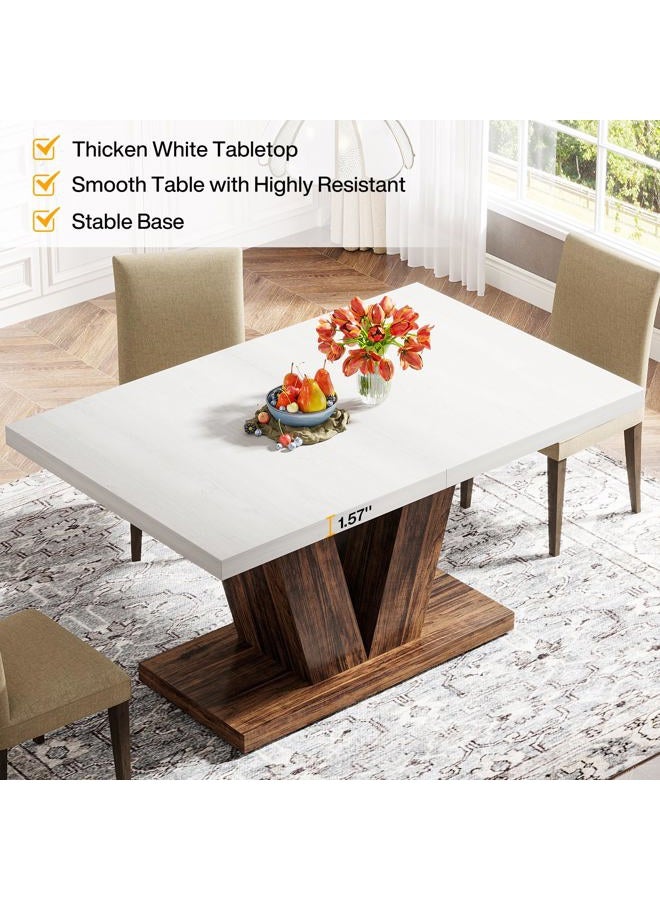 Tribesigns 120 CM Dining Table for 4, White Kitchen Dinner Table with Heavy Duty Pedestal, Farmhouse Wooden Eating Table for Home, Dining Room, Small Space, White & Brown - Image 5