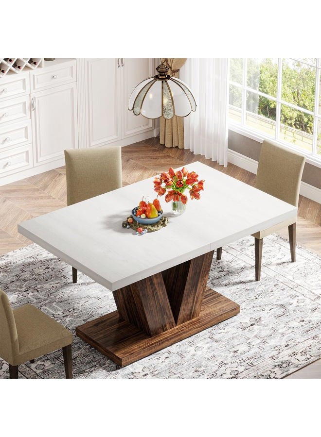 Tribesigns 120 CM Dining Table for 4, White Kitchen Dinner Table with Heavy Duty Pedestal, Farmhouse Wooden Eating Table for Home, Dining Room, Small Space, White & Brown - Image 4