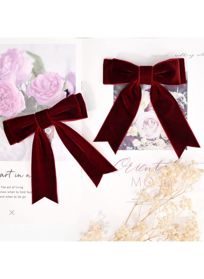 Aileam - 2PCS 5" Velvet Red Wine Hair Bows Girls Hair Clips Ponytail Holder Accessories for Women Girls Toddlers - Image 1