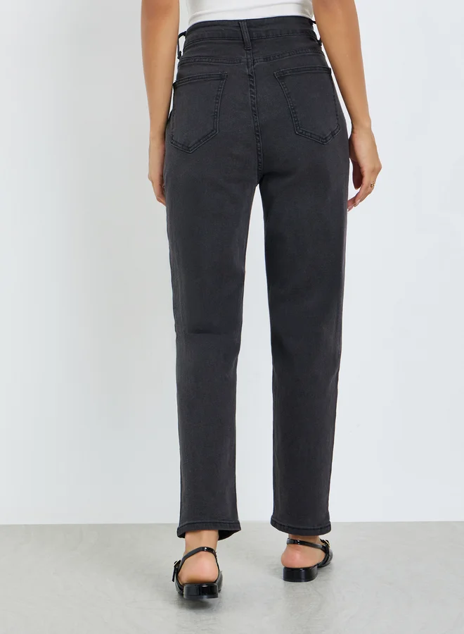 Styli Charcoal Women Charcoal High Rise Mom Fit Jeans for Women | Best Price UAE