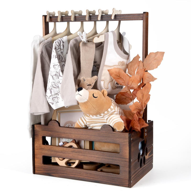 GiftAmaz Brown Wooden Baby Shower Crate Closet Baby Storage Crate with Handle Baby Shower Gifts Basket Baby Welcome Box for Newborn Boys Girls Pregnancy Gifts for New Parents - Image 2