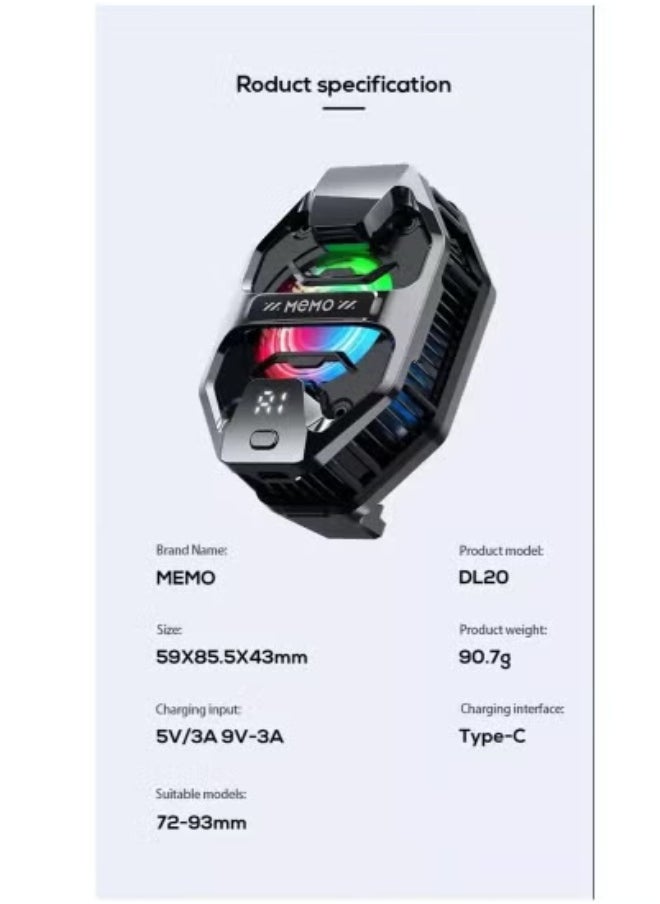 Memo DL20 Mobile Phone Cooling Fan with Semiconductor Radiator & Real-Time Temperature Display – Ultra-Quiet Compact Phone Cooler for Gaming & Streaming – Prevents Overheating and Enhances Device Performance – Compatible with Android & iOS Devices  - Image 3