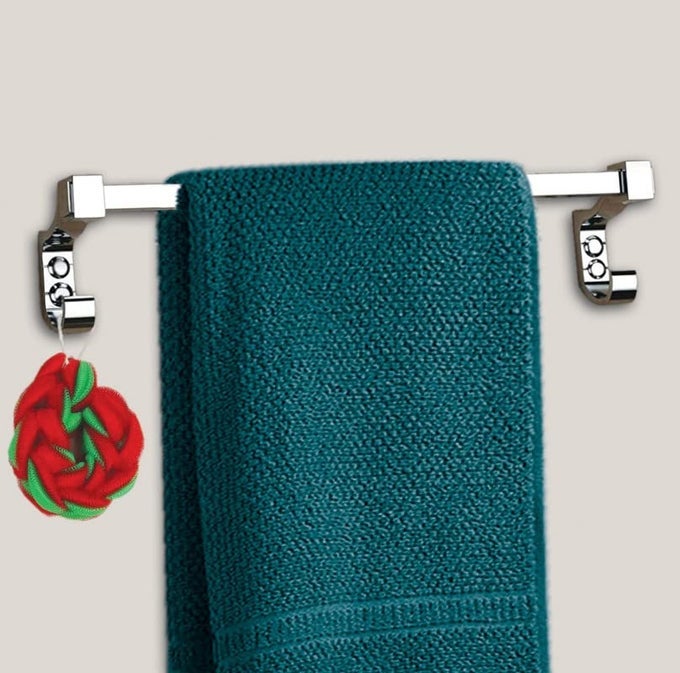 STAINLESS STEEL 24 INCH TOWEL ROD WITH 2 HOOK TO HANG LOOFAHTOWEL ROD FOR BATHROOM TOWEL RACKS TOWEL BAR RAIL BATHROOM HANGER TOWEL STAND BATHROOM ACCESSORIES AND FITTINGS
